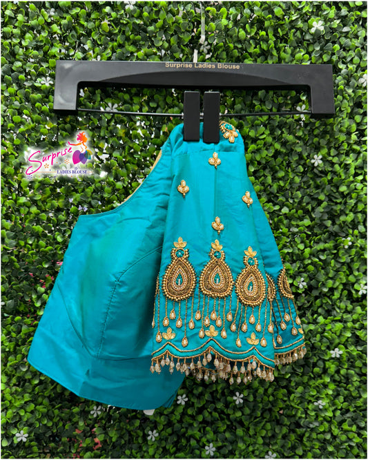 Designer handwork Ari work blouse Blue color