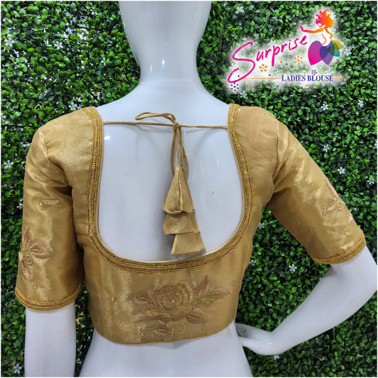 Machine work readymade blouse gold color