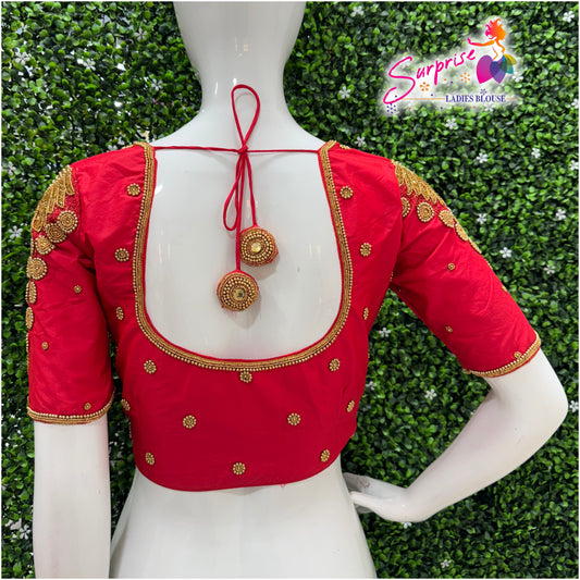 Designer handwork Ari work blouse Red color
