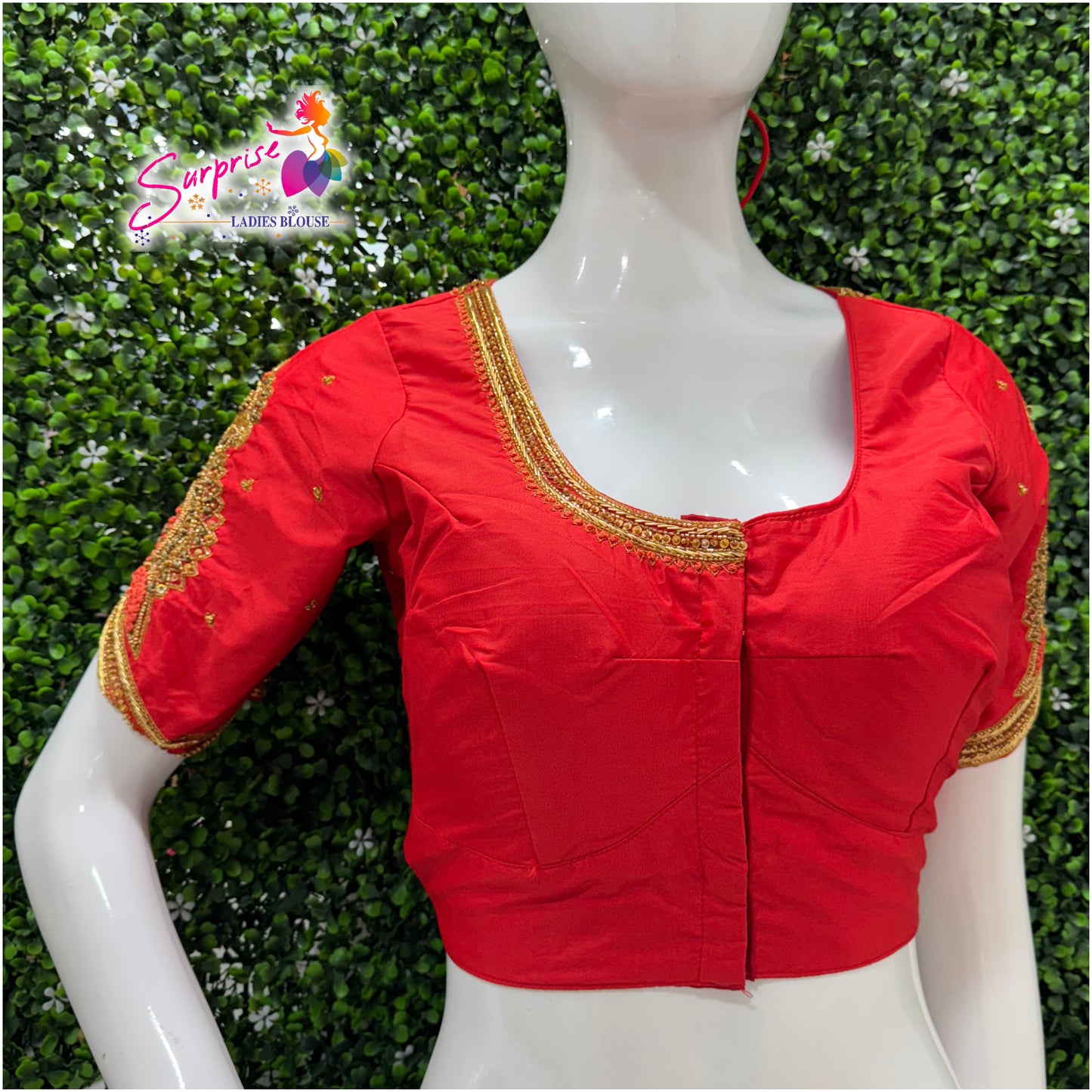 Designer handwork Ari work blouse Red color
