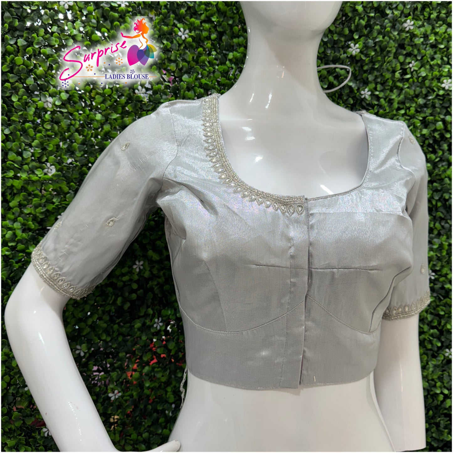 Designer handwork Ari work blouse Silver color