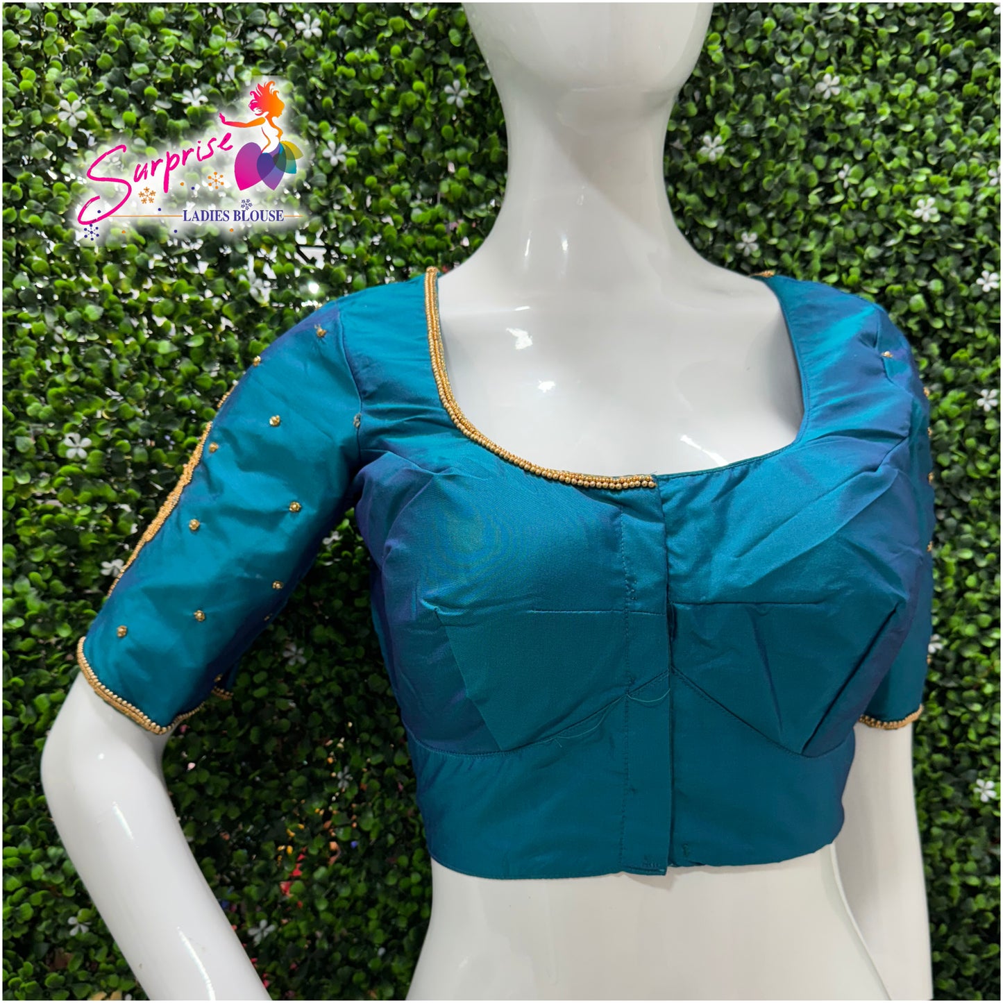 Designer handwork Ari work blouse Blue color