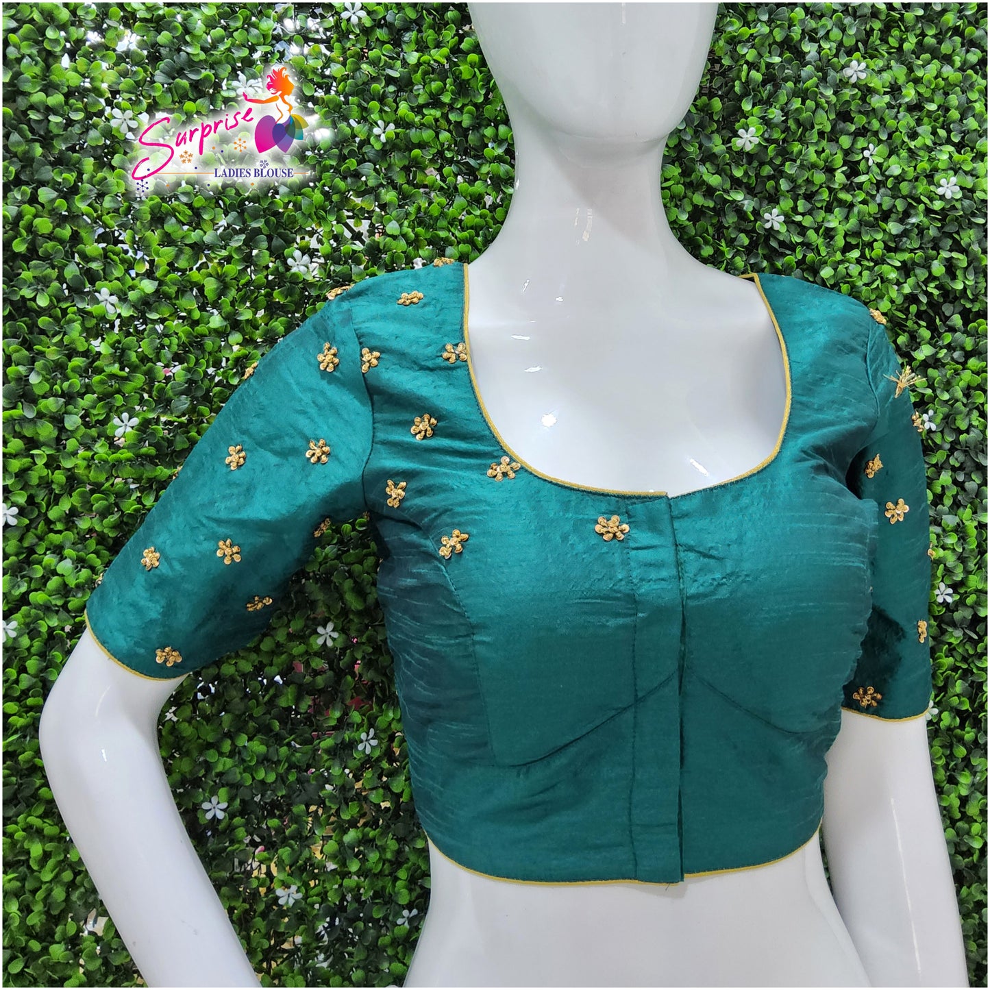 Simple handwork readymade blouse Green color