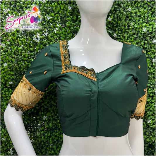 Designer handwork Ari work blouse Green color