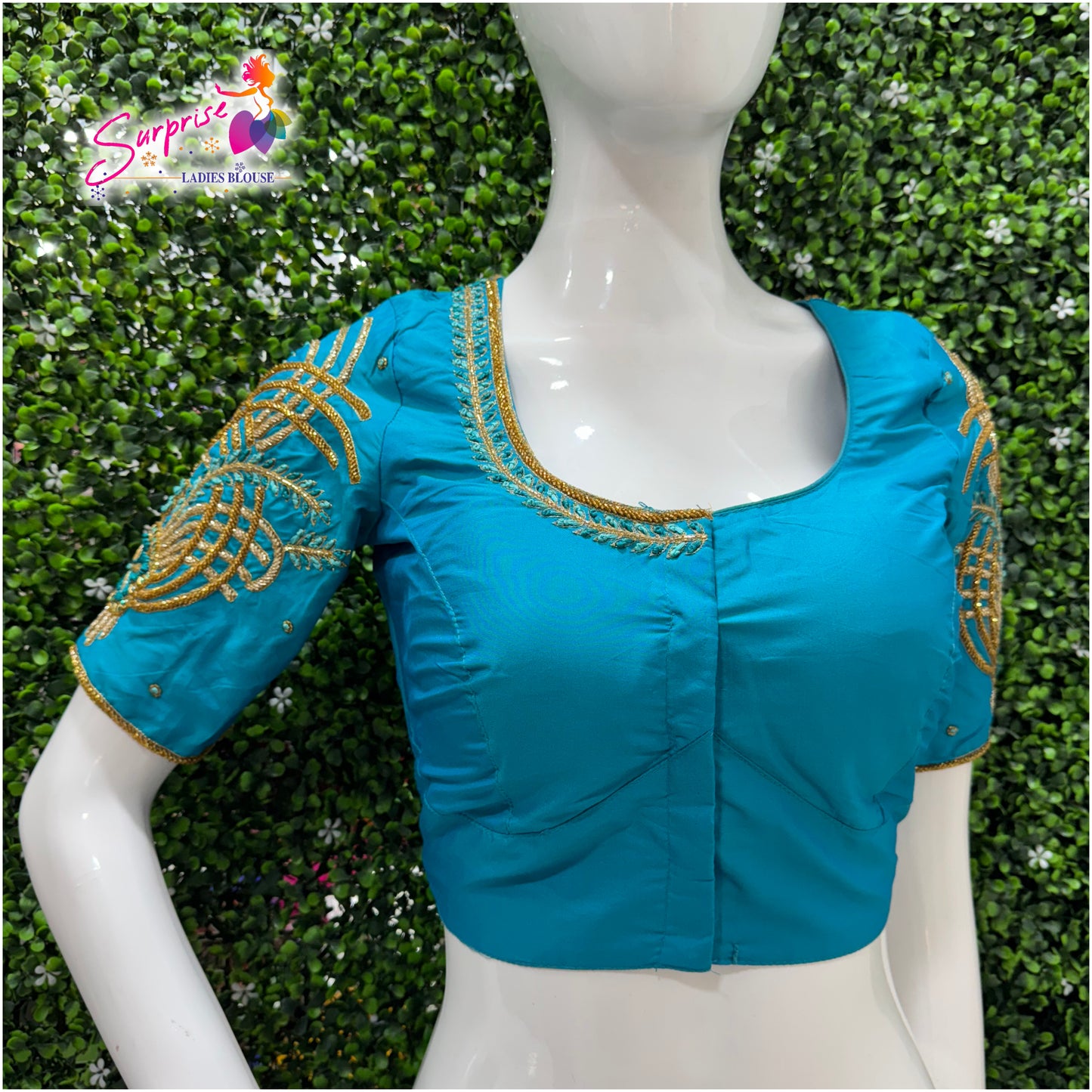 Designer handwork Ari work blouse Blue color