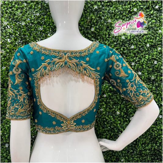 Handwork designer Ari work Readymade Blouse Green color