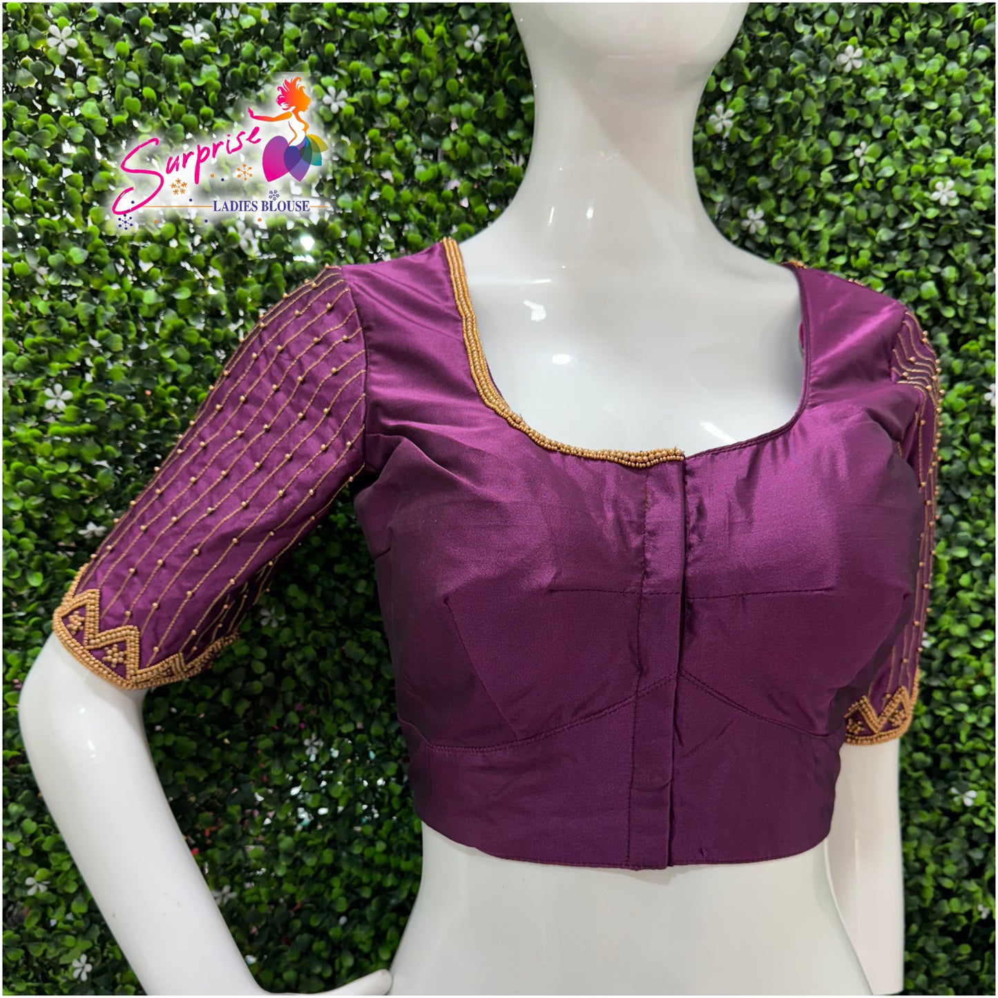 Designer handwork Ari work blouse Purple color