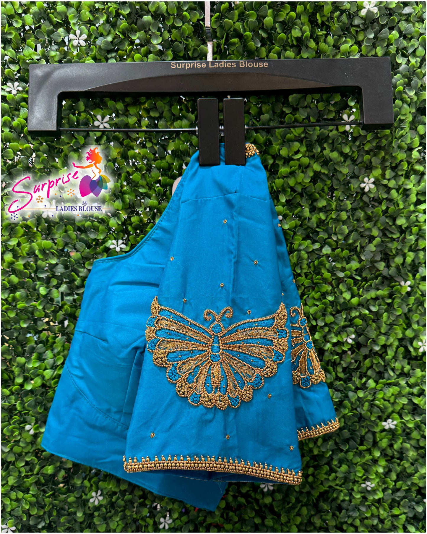 Designer handwork Ari work blouse Blue color