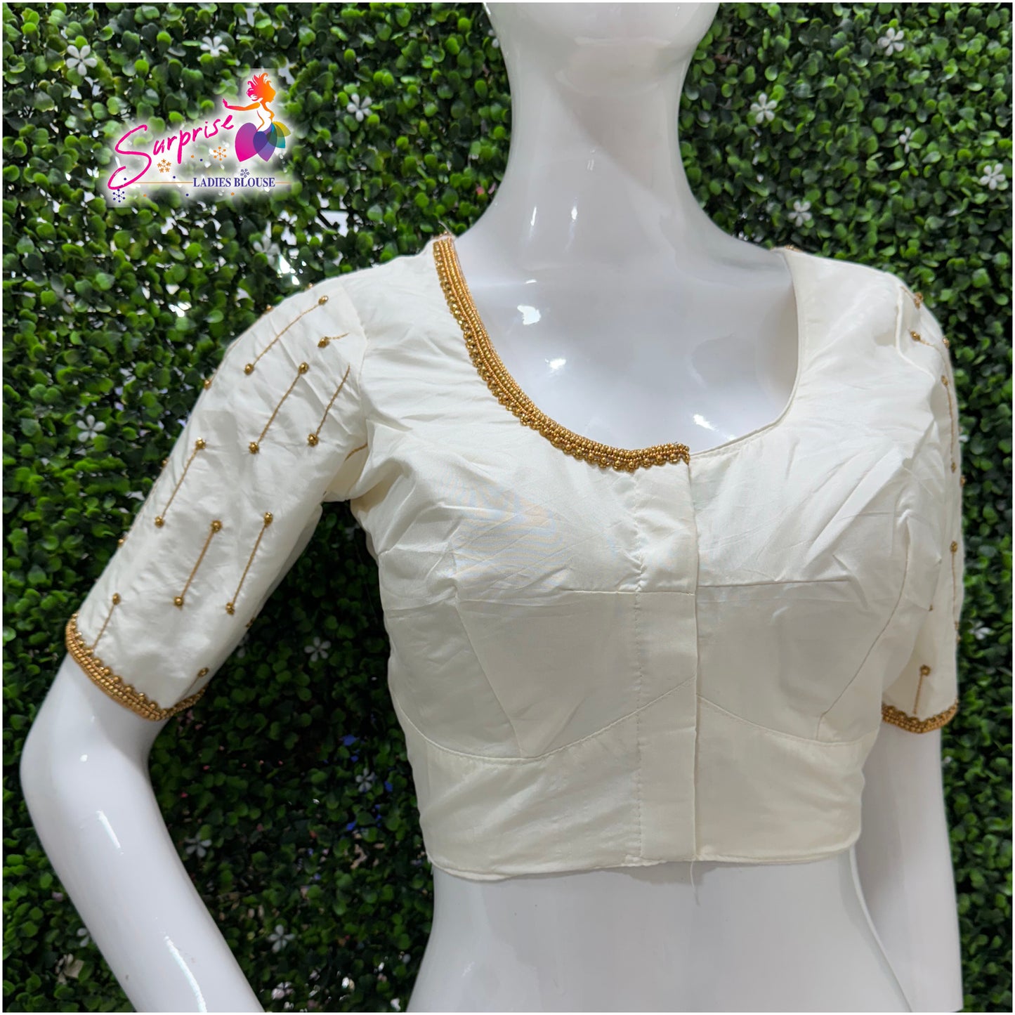 Designer handwork Ari work blouse cream / off white color
