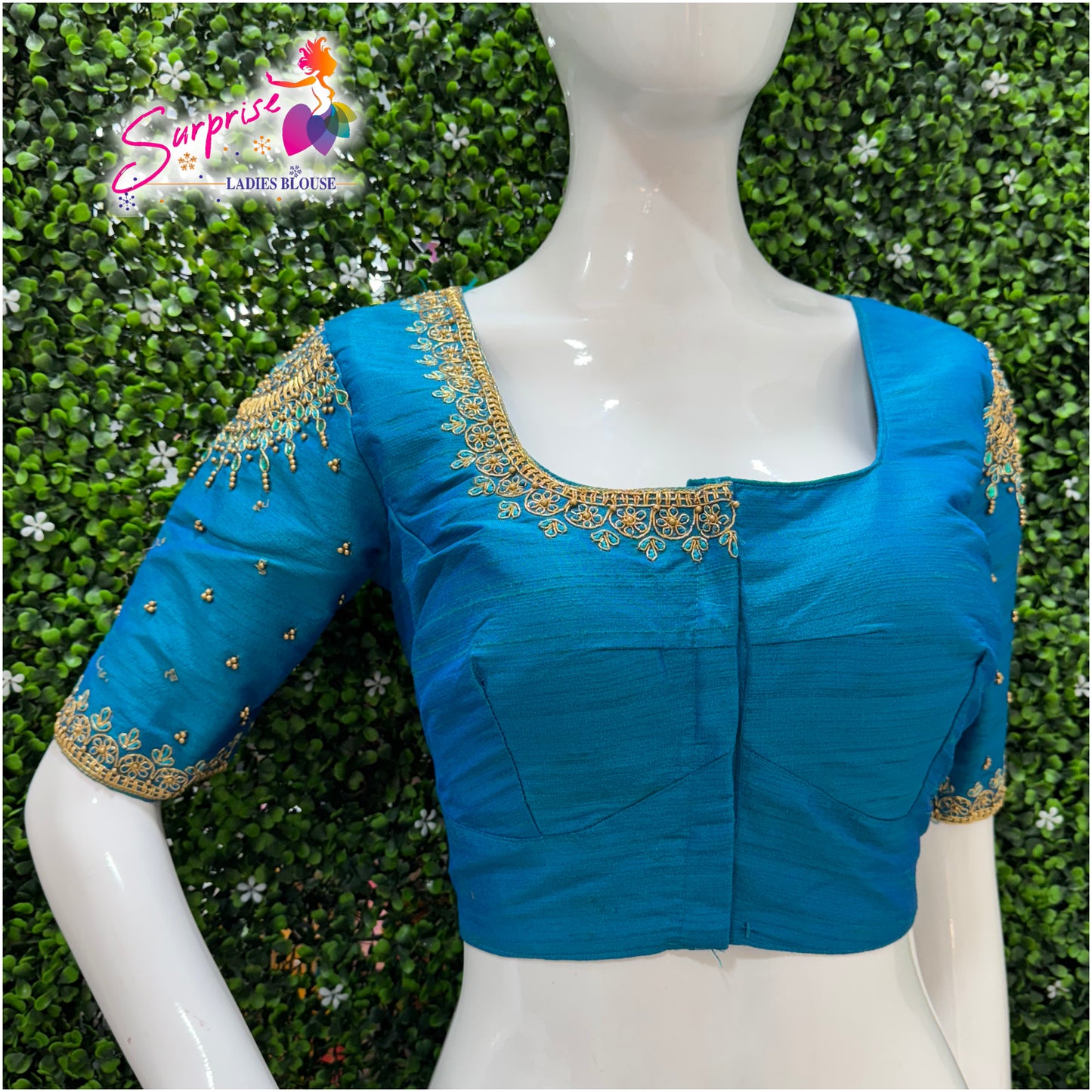 Designer handwork Ari work blouse Blue color