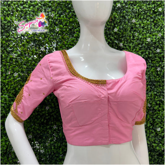 Designer handwork Ari work blouse Baby Pink color