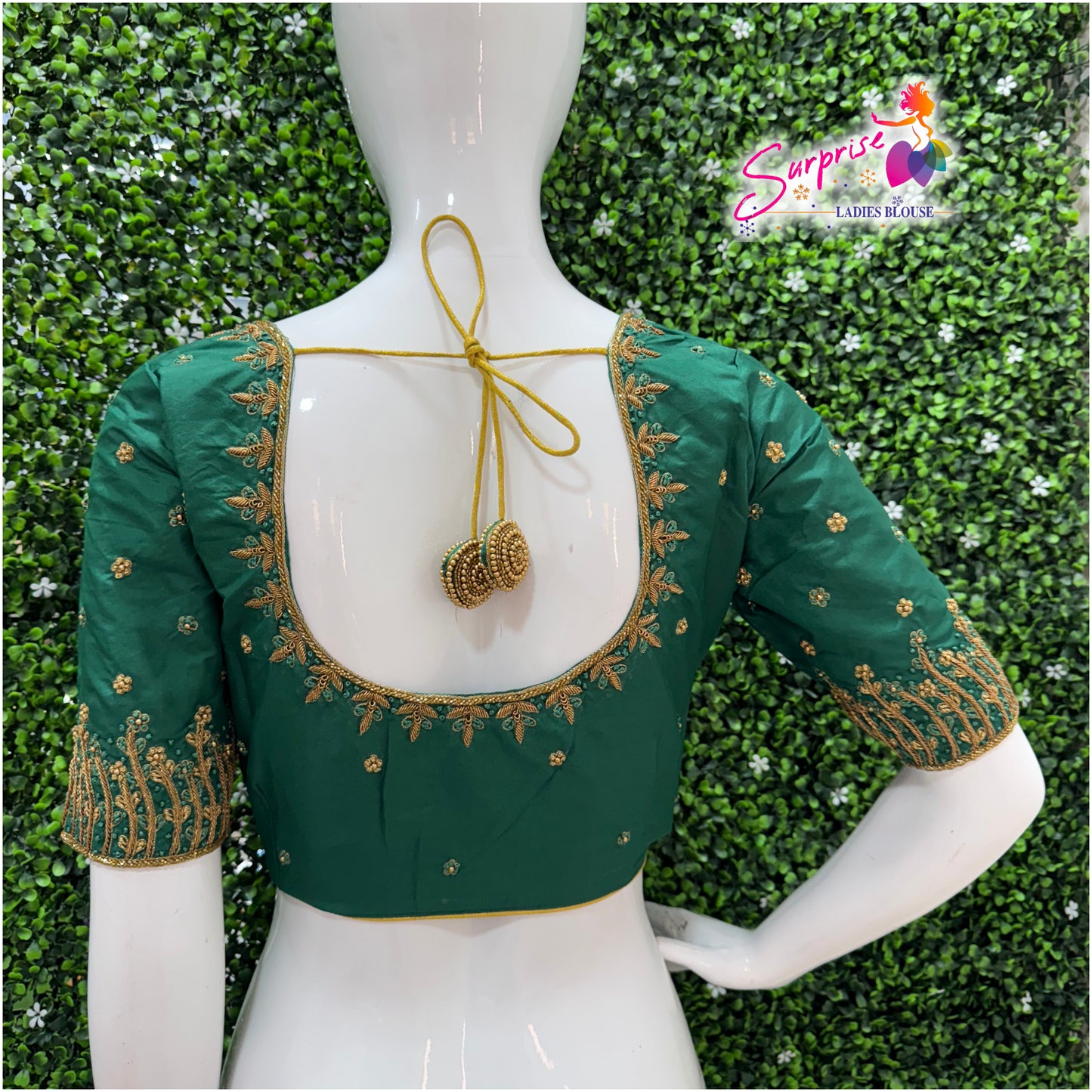 Designer handwork Ari work blouse Green color