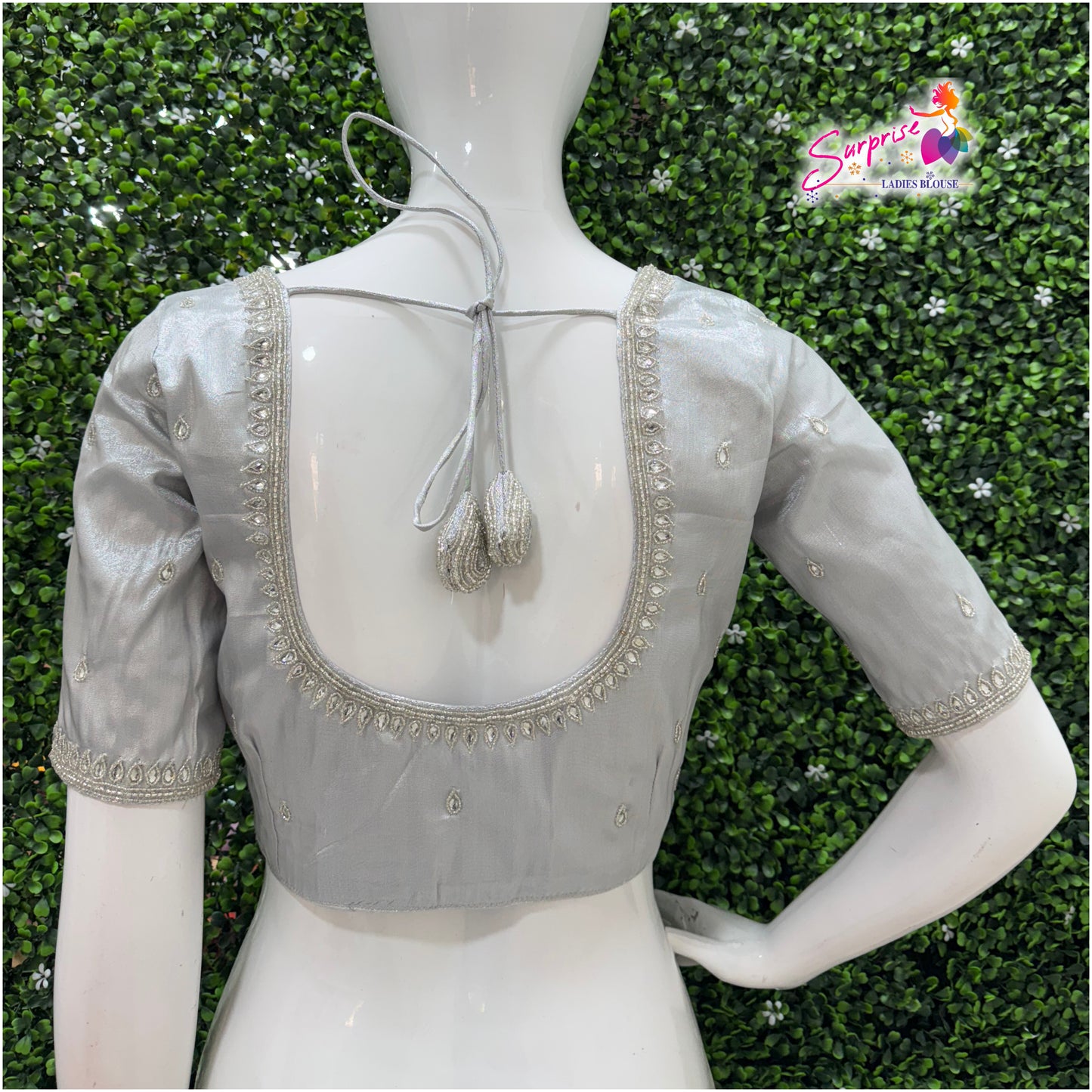 Designer handwork Ari work blouse Silver color
