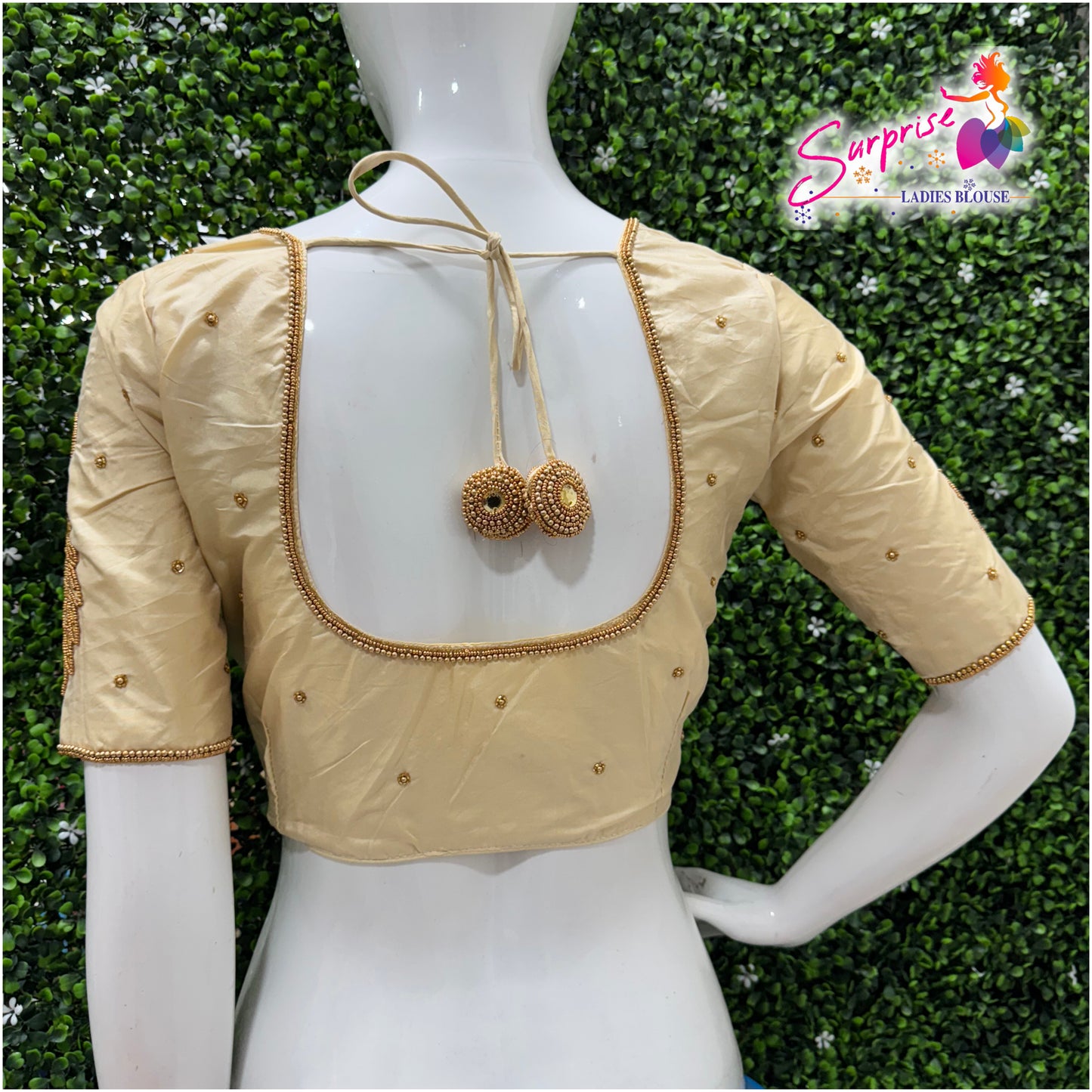 Designer handwork Ari work blouse cream color