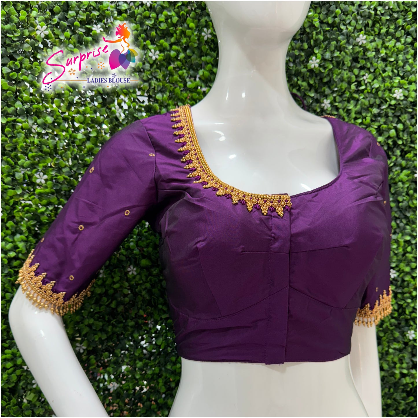 Designer handwork Ari work blouse Purple color