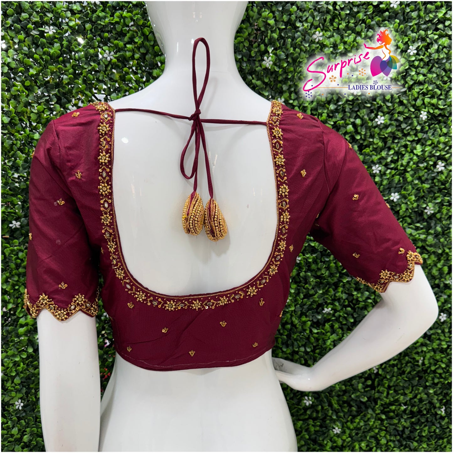 Handwork designer Ari work blouse maroon color
