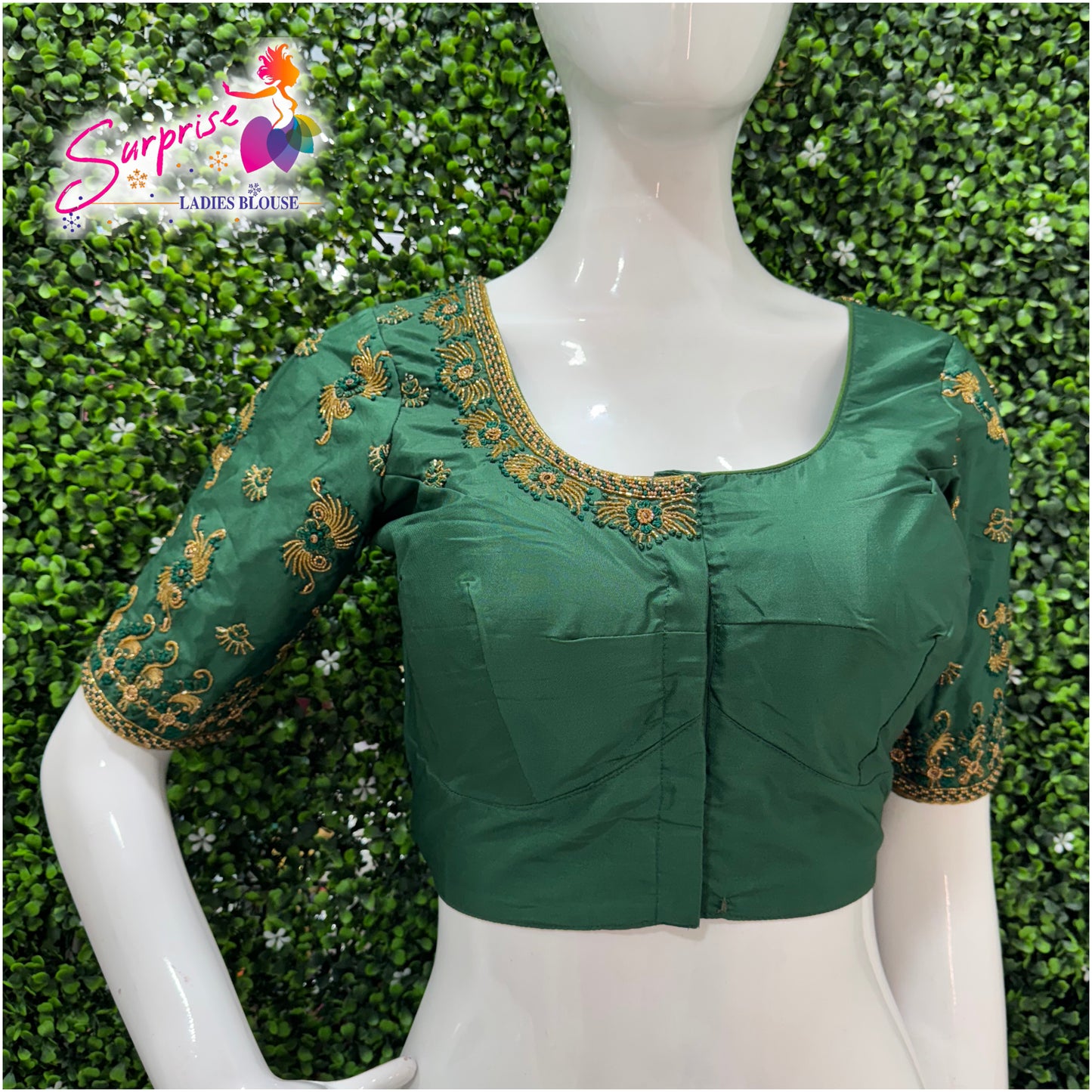 Handwork designer Ari work Readymade Blouse Green color