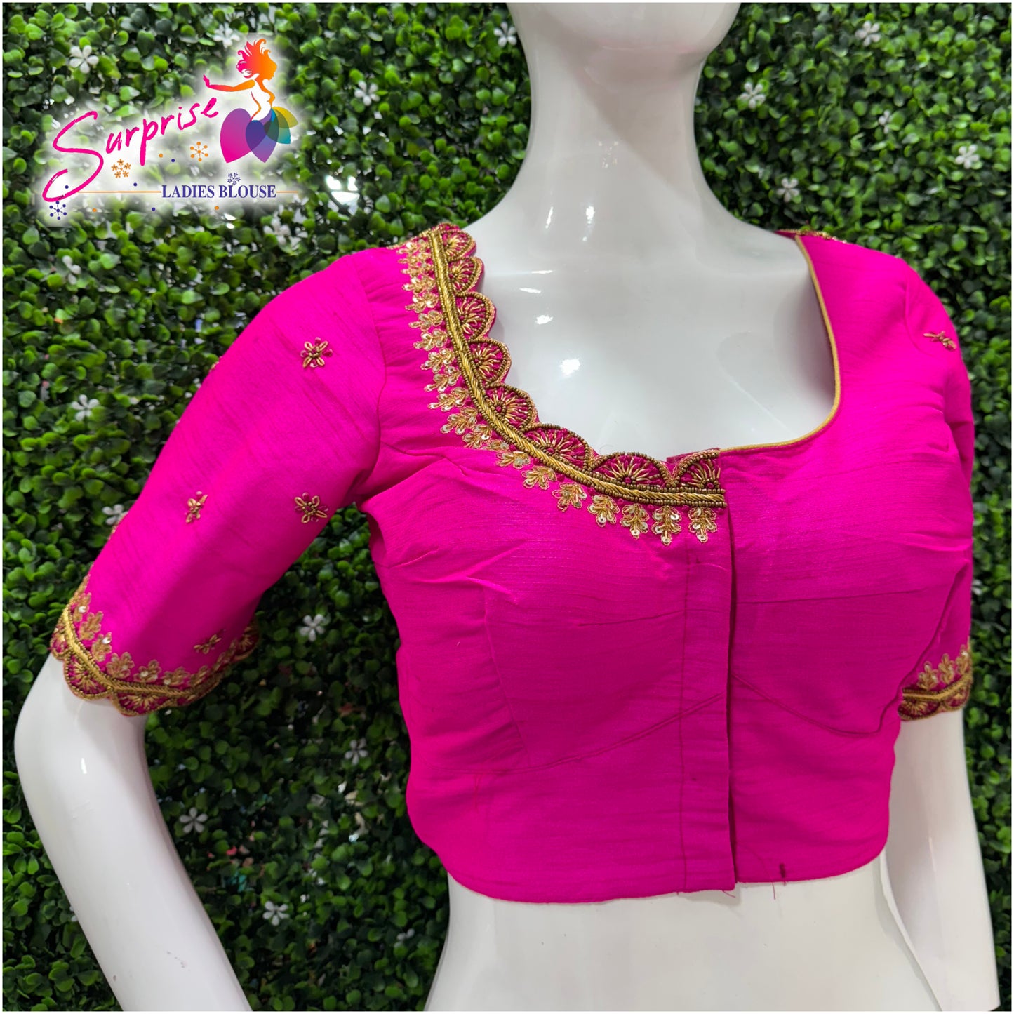 Handwork designer Ari work Readymade Blouse Pink color