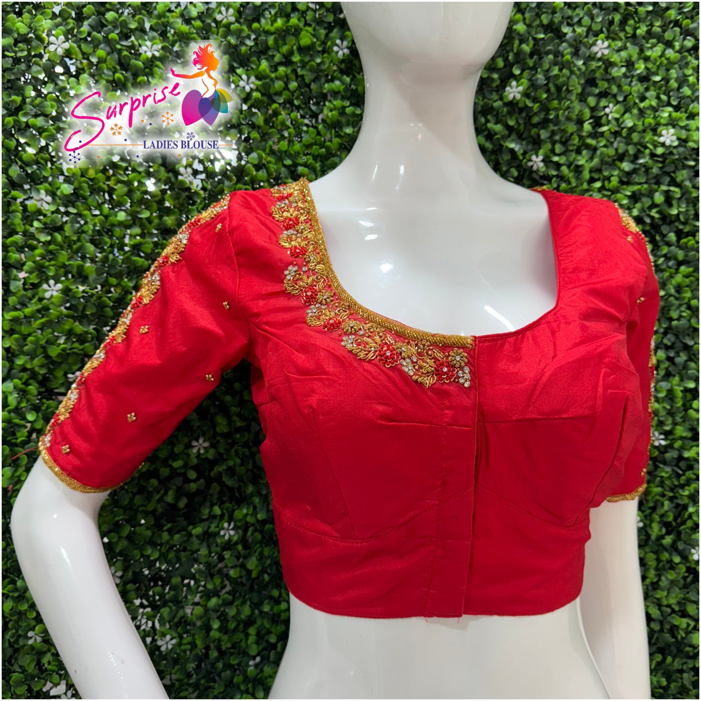 Designer handwork Ari work blouse Red color