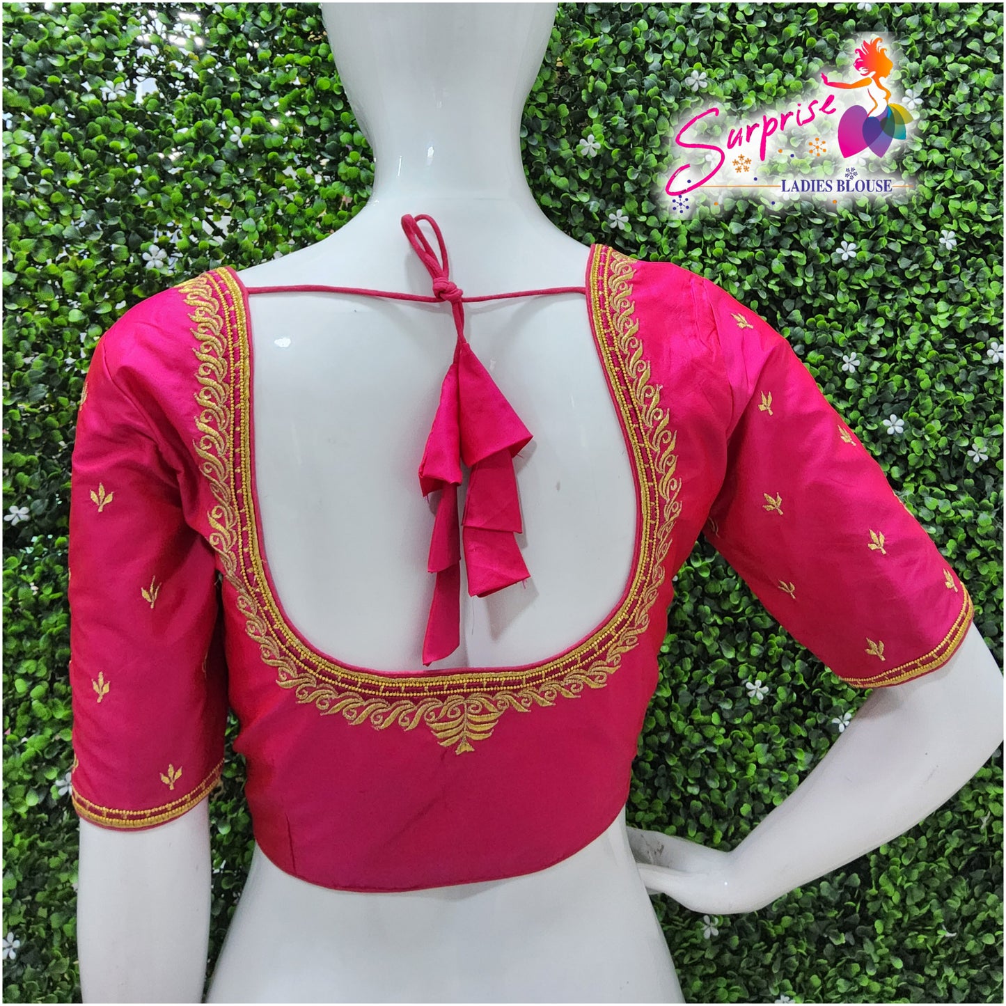 Machine work designer Readymade blouse pink color