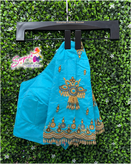 Designer handwork Ari work blouse Blue color