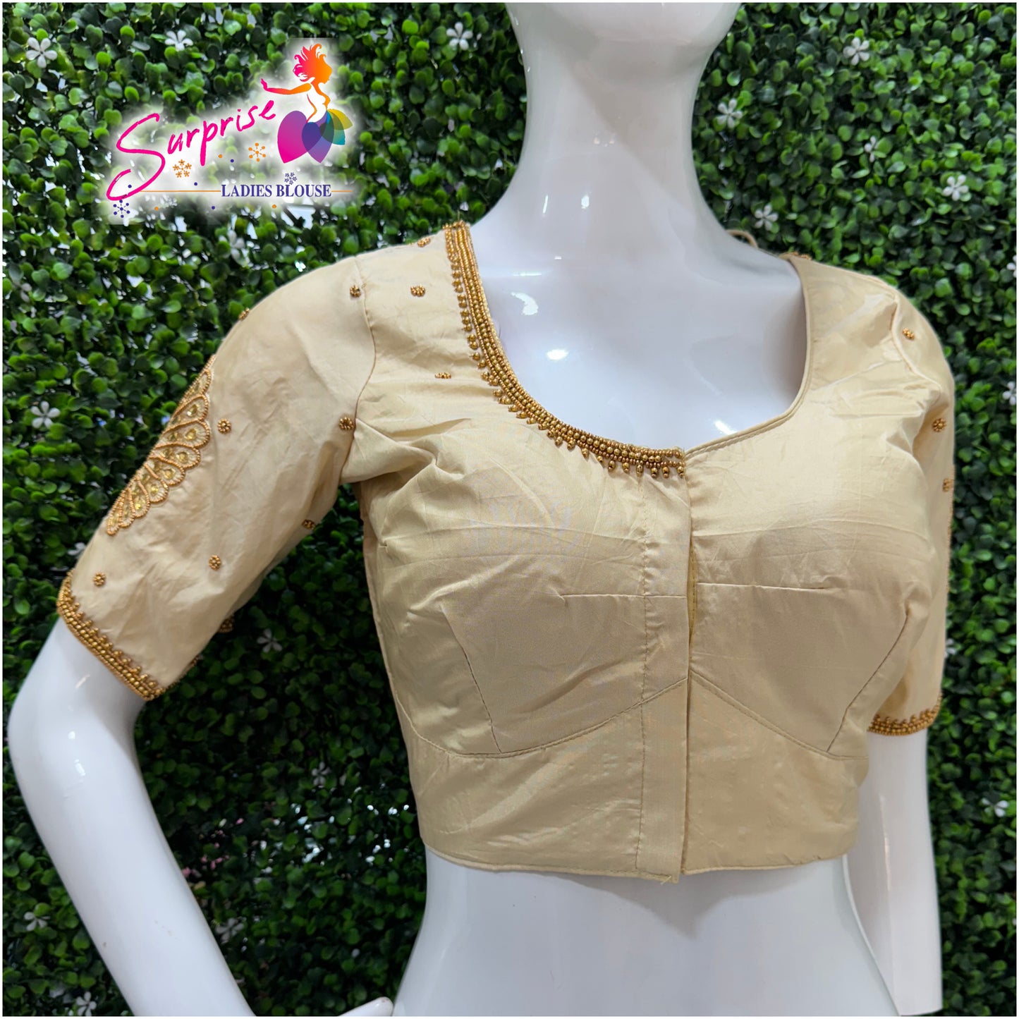 Designer handwork Ari work blouse Cream color