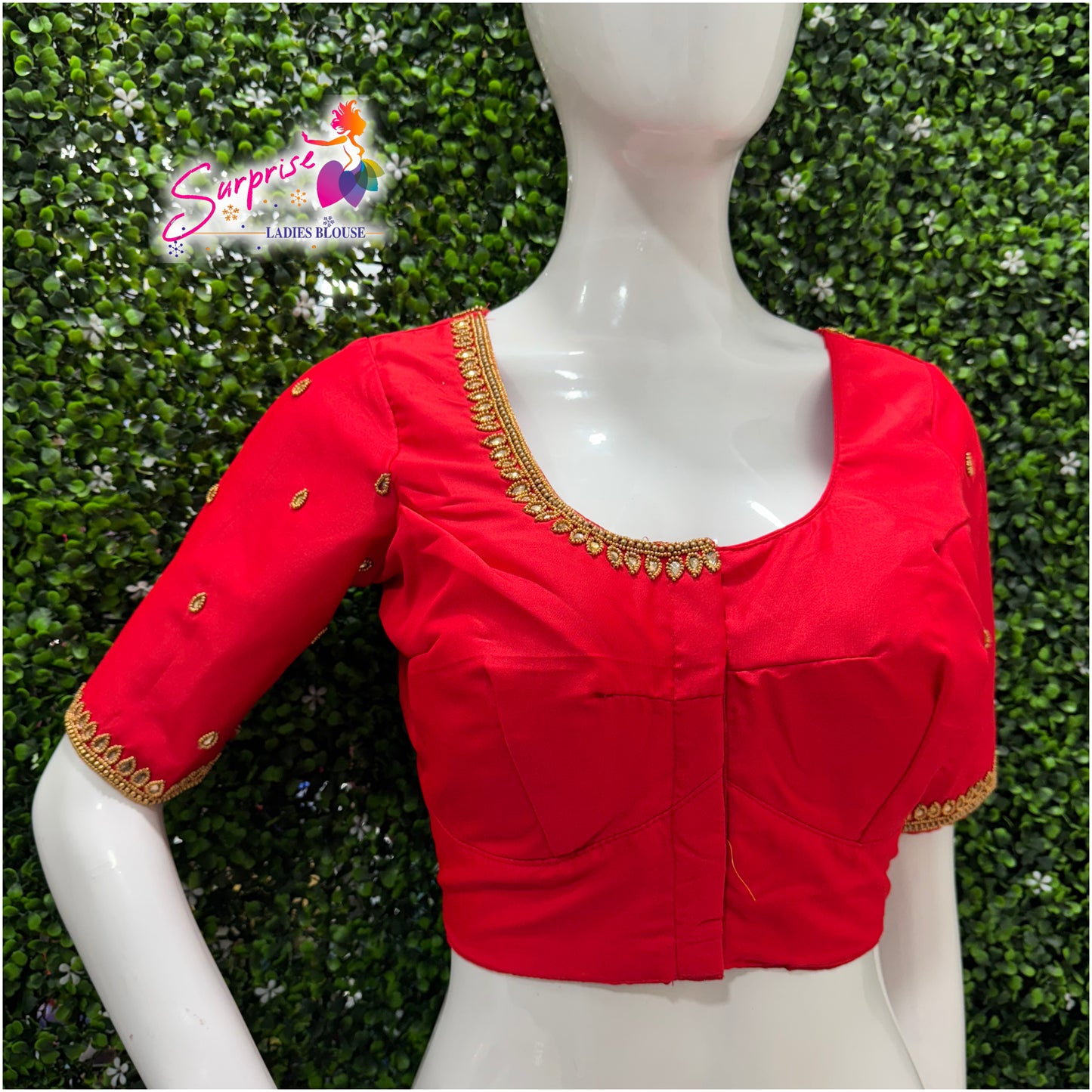 Designer handwork Ari work blouse Red color