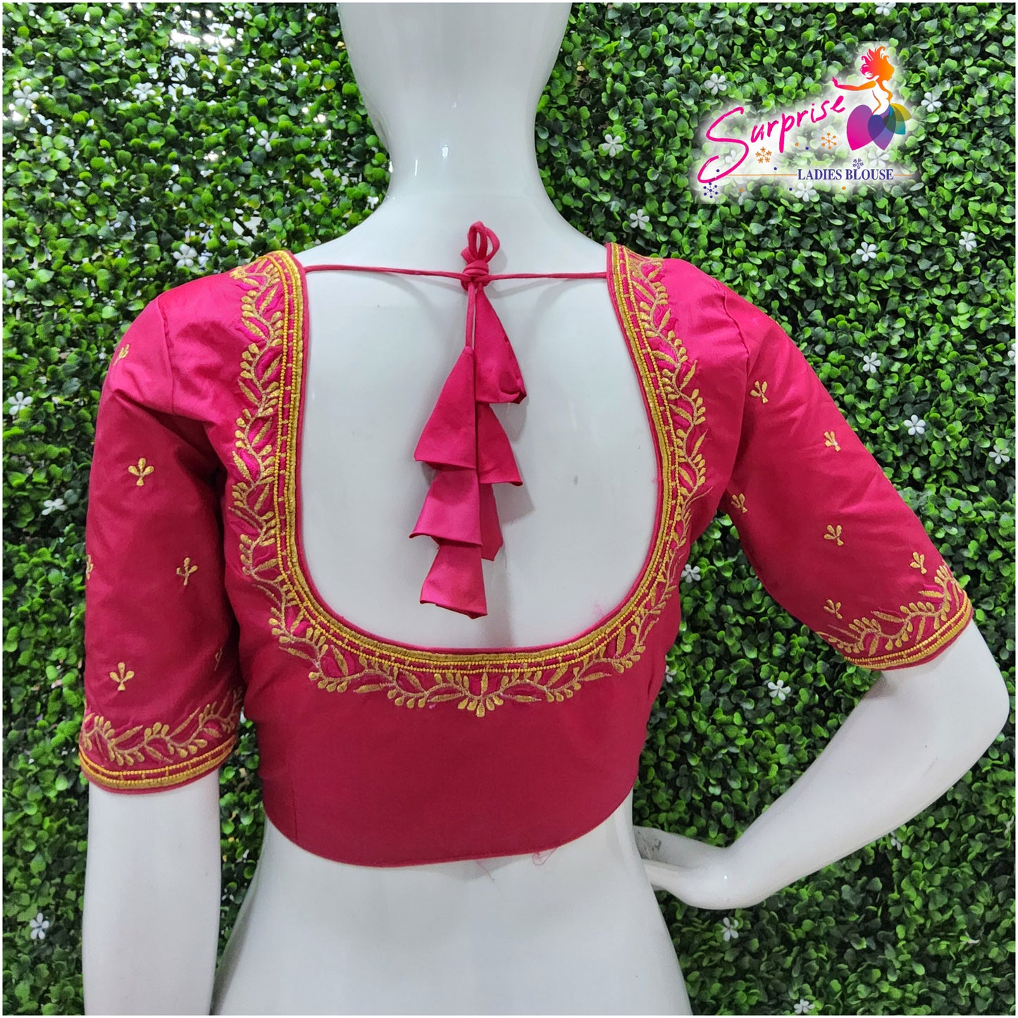 Machine work designer Readymade blouse pink color