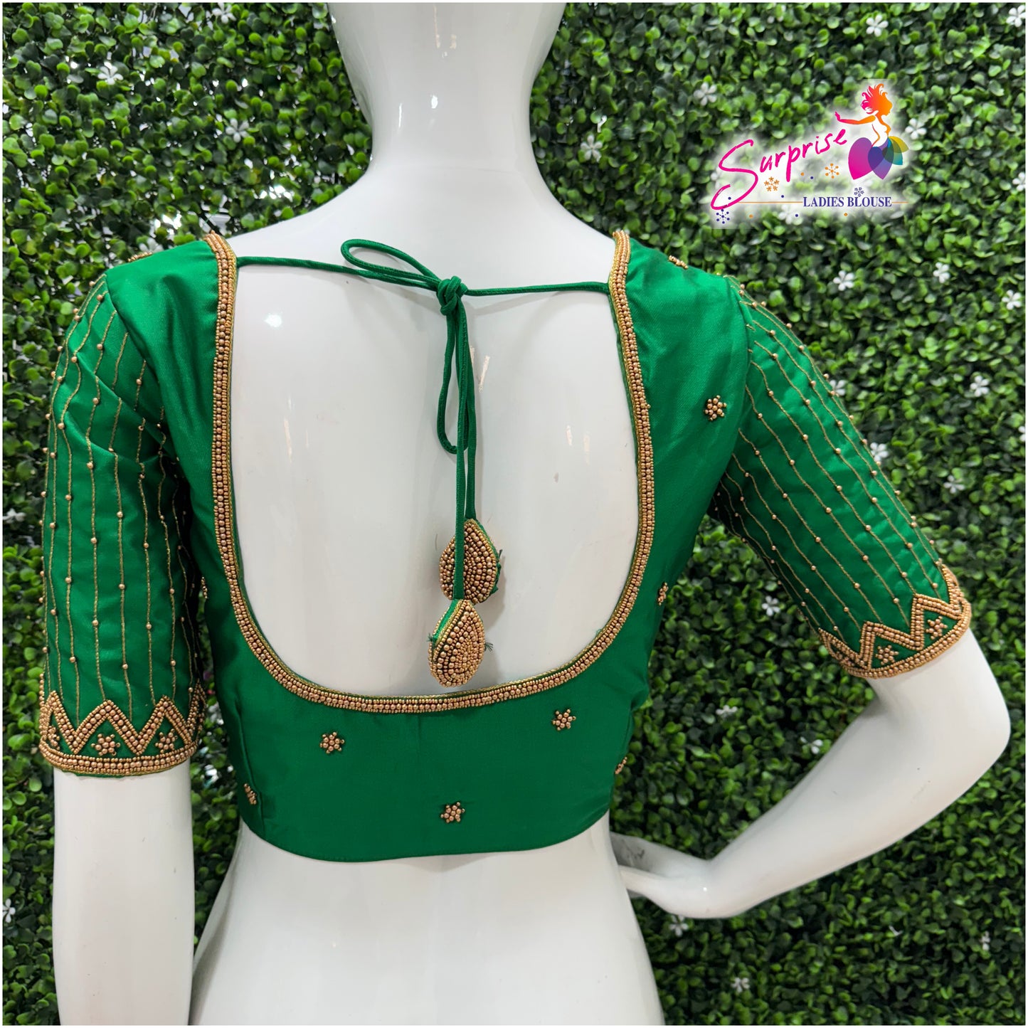 Designer handwork Ari work blouse Green color