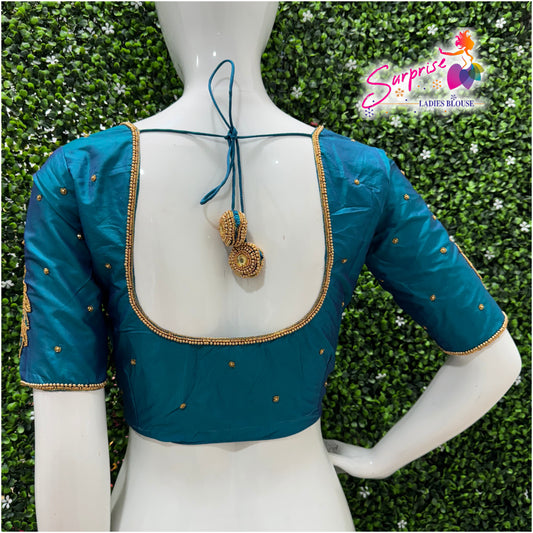 Designer handwork Ari work blouse Blue color