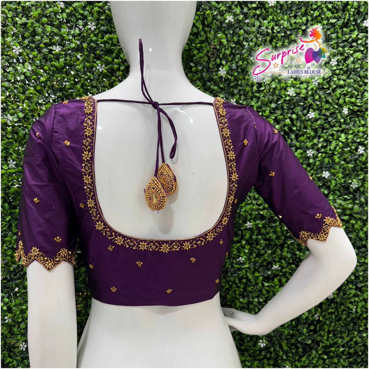Handwork designer Ari work blouse purple color