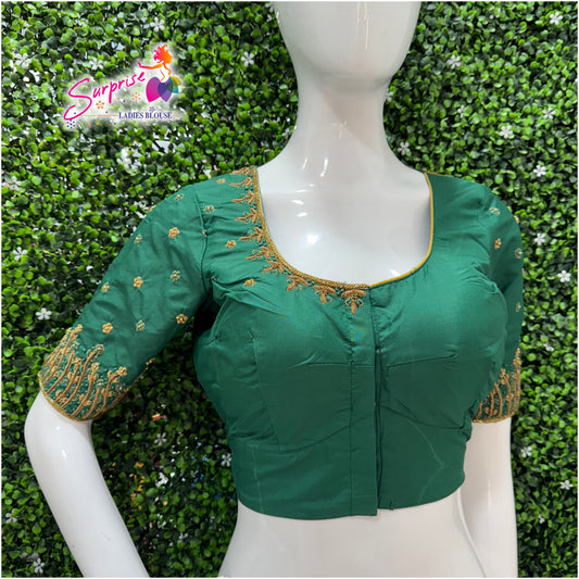 Designer handwork Ari work blouse Green color