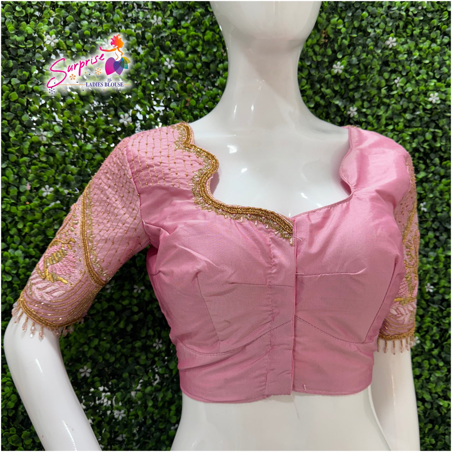 Designer handwork Ari work blouse Baby Pink color