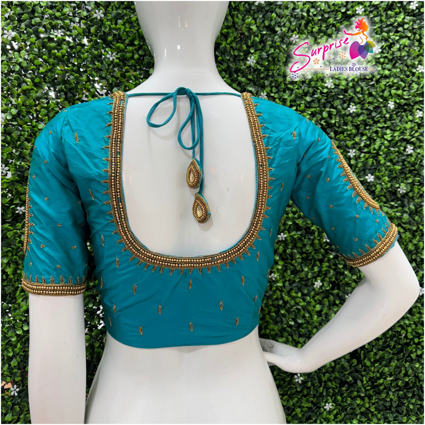 Designer handwork Ari work blouse Blue color