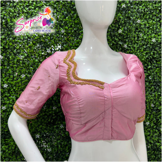 Designer handwork Ari work blouse Baby Pink color