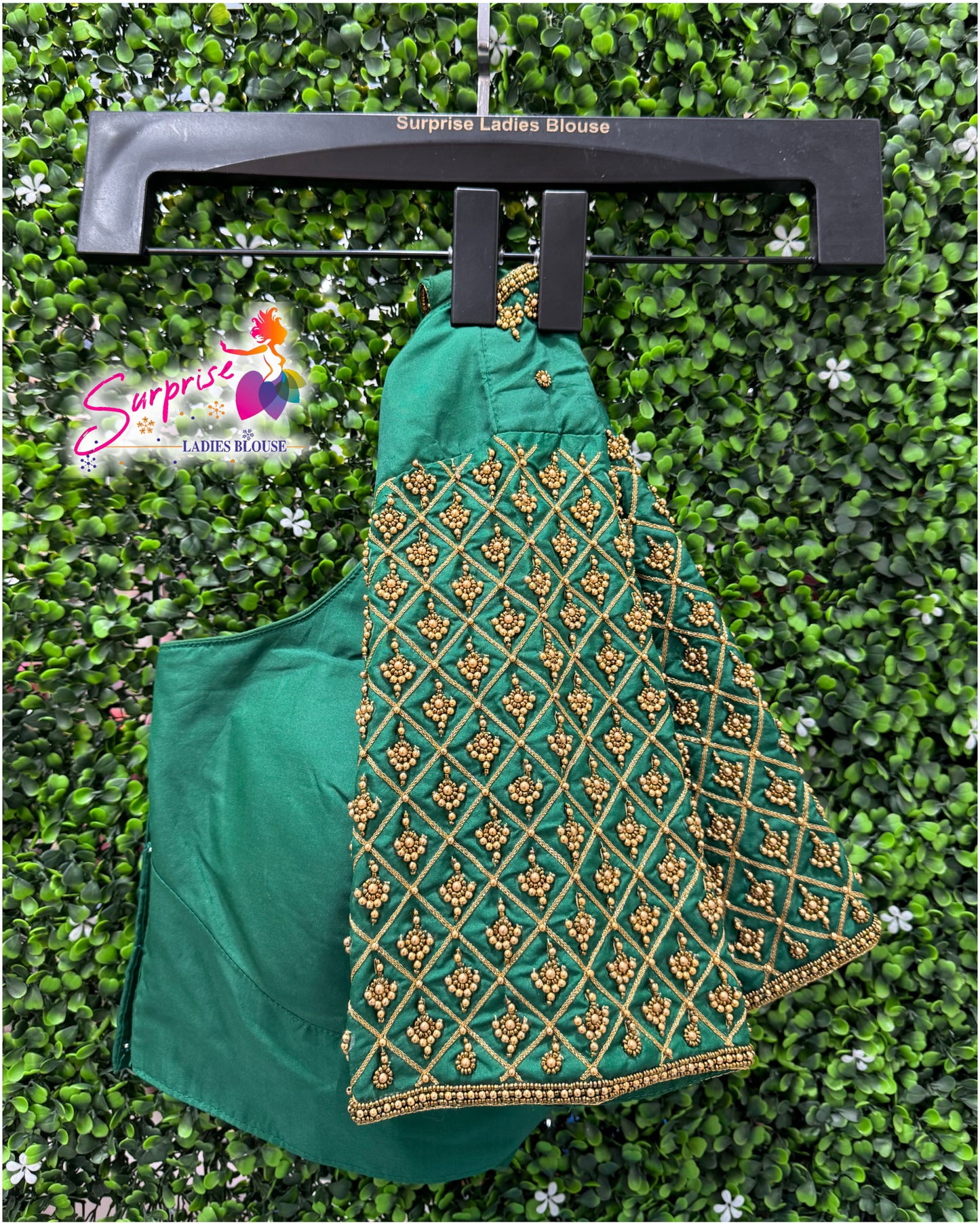 Designer handwork Ari work blouse Green color
