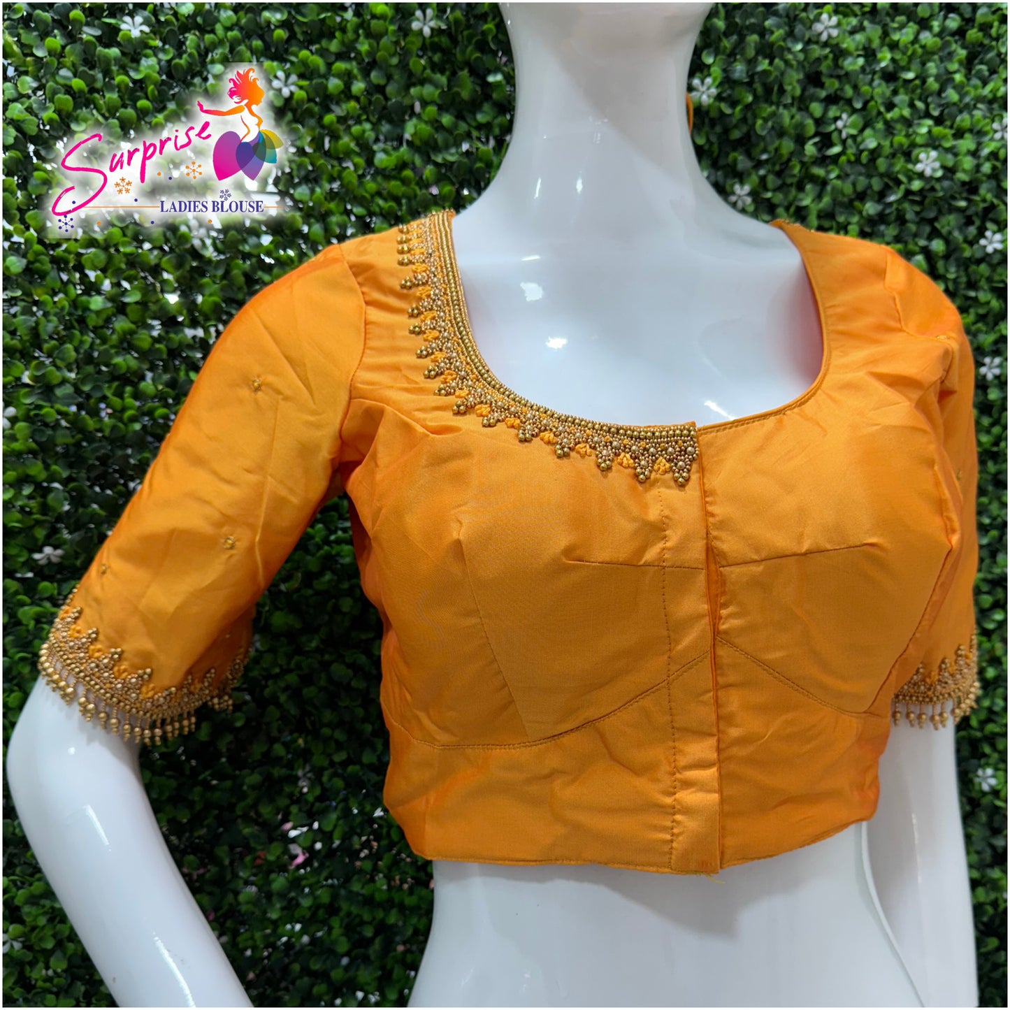 Designer handwork Ari work blouse Yellow mustard color