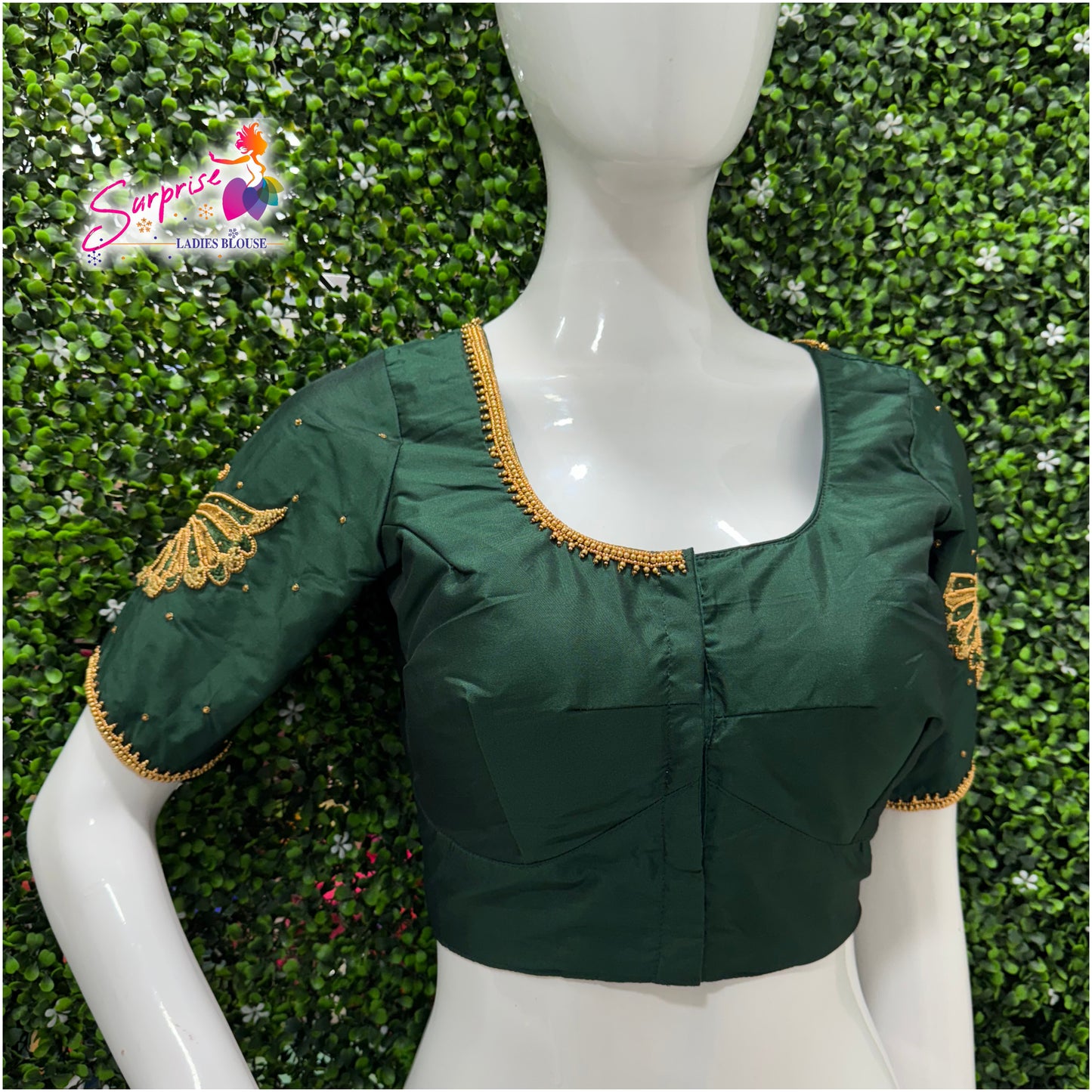 Designer handwork Ari work blouse Green color