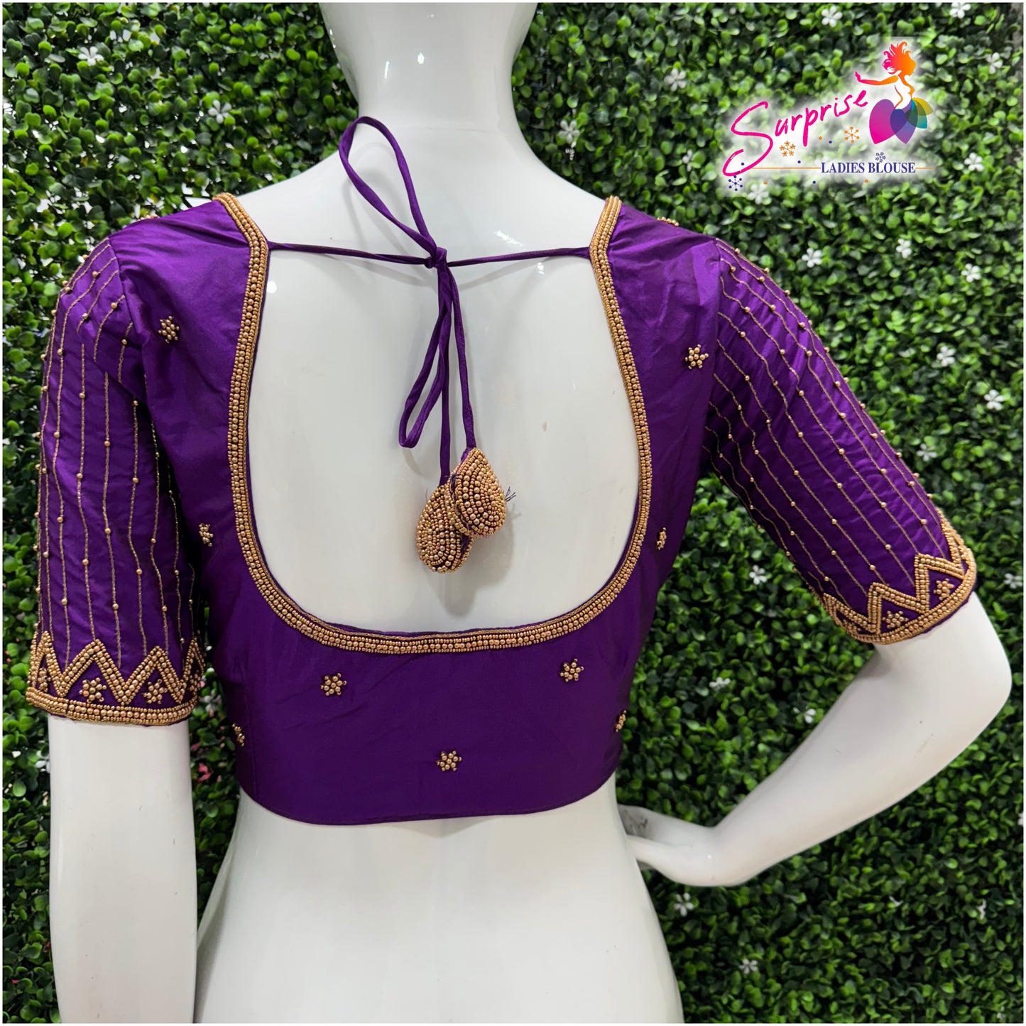 Designer handwork Ari work blouse Purple color