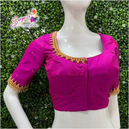 Designer handwork Ari work blouse pink color