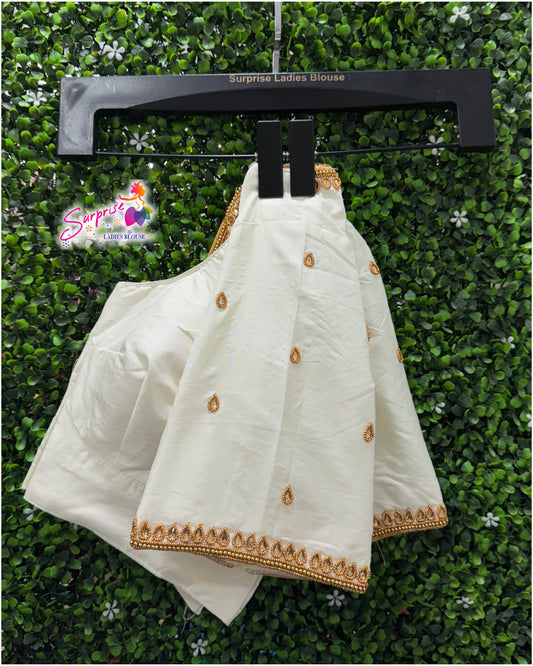 Designer handwork Ari work blouse cream / off white color