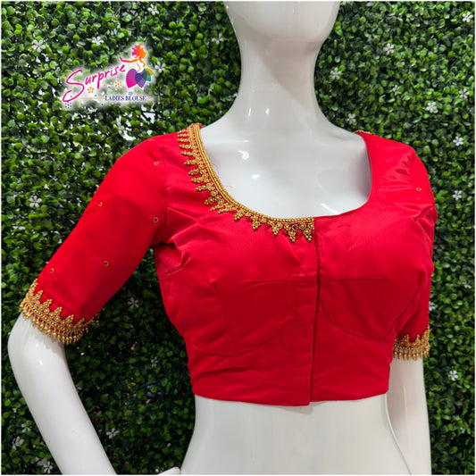 Designer handwork Ari work blouse Red color