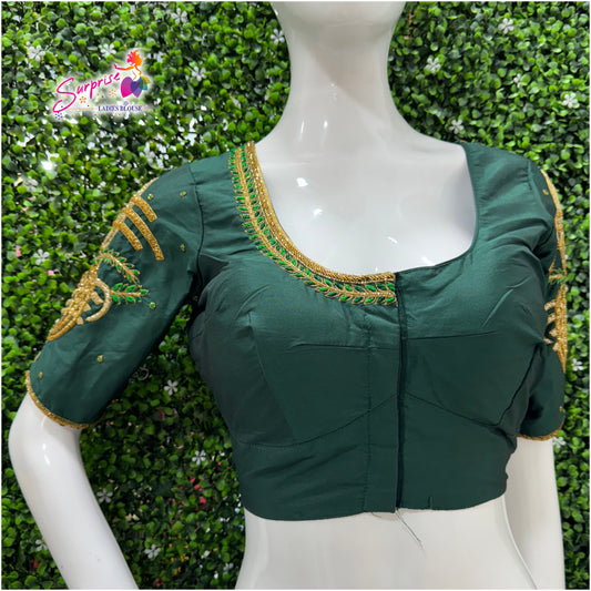 Designer handwork Ari work blouse Green color
