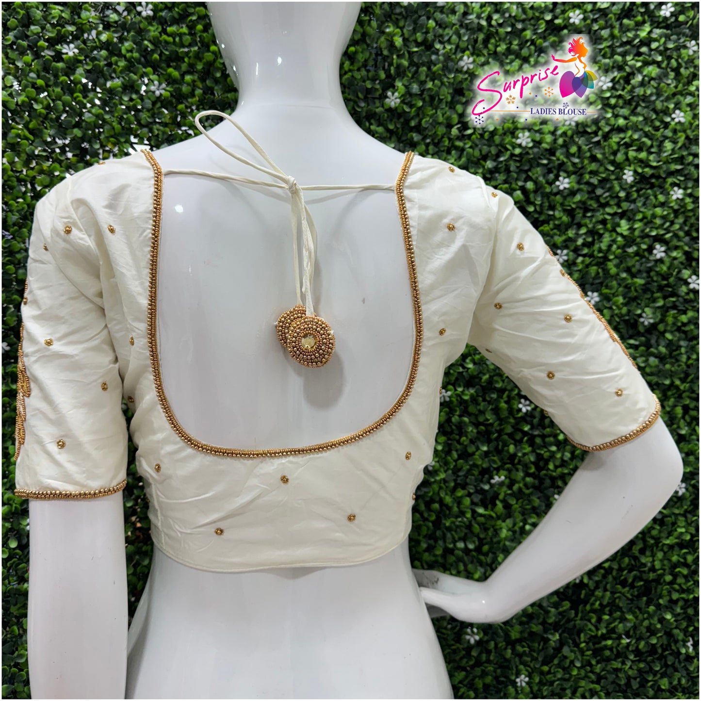 Designer handwork Ari work blouse cream / offwhite color