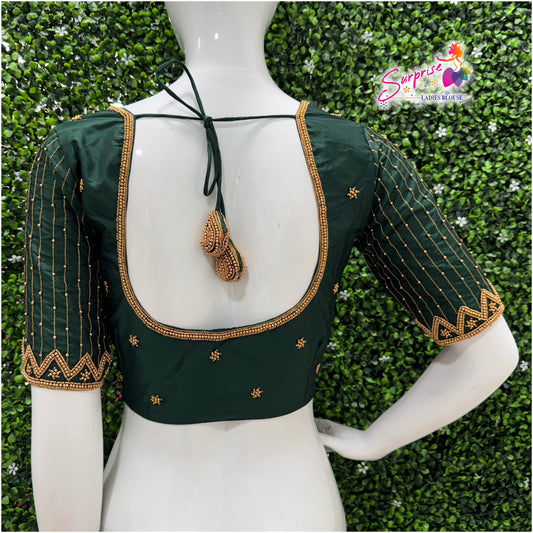 Designer handwork Ari work blouse Green color