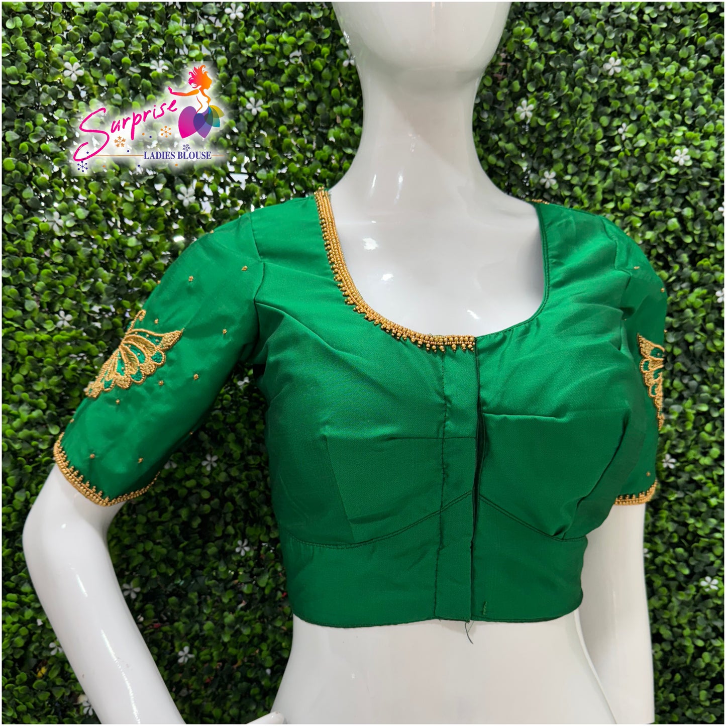 Designer handwork Ari work blouse Green color