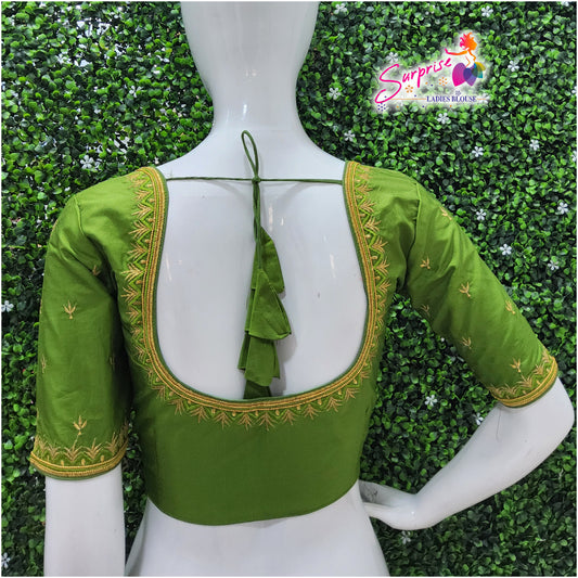 Machine work designer Readymade blouse green color