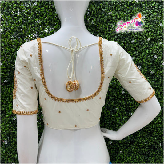 Designer handwork Ari work blouse cream / off white color