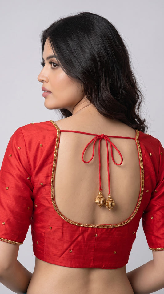 Designer handwork Ari work blouse Red color