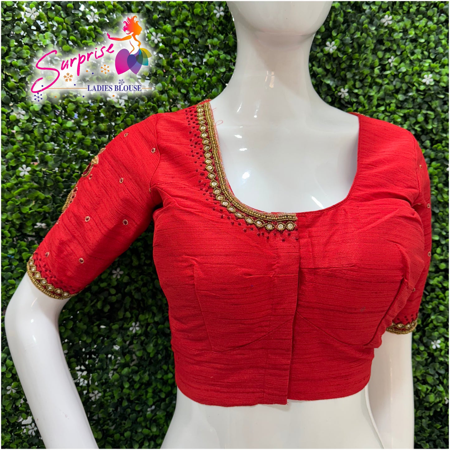 Designer handwork Ari work blouse Red color